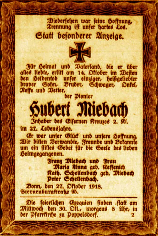 Anzeige im General-Anzeiger vom 29. Oktober 1918