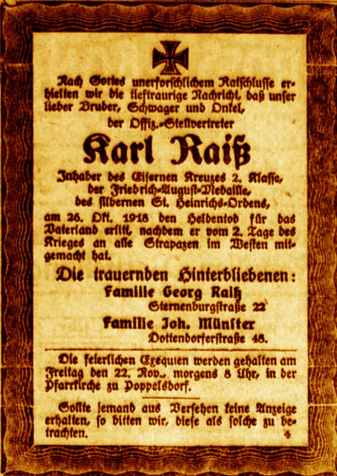 Anzeige im General-Anzeiger vom 14. November 1918