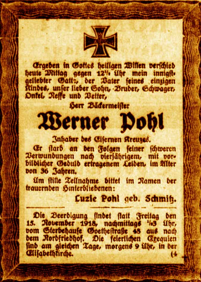 Anzeige im General-Anzeiger vom 14. November 1918