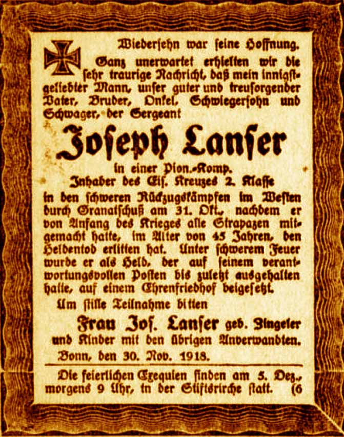 Anzeige im General-Anzeiger vom 30. November 1918