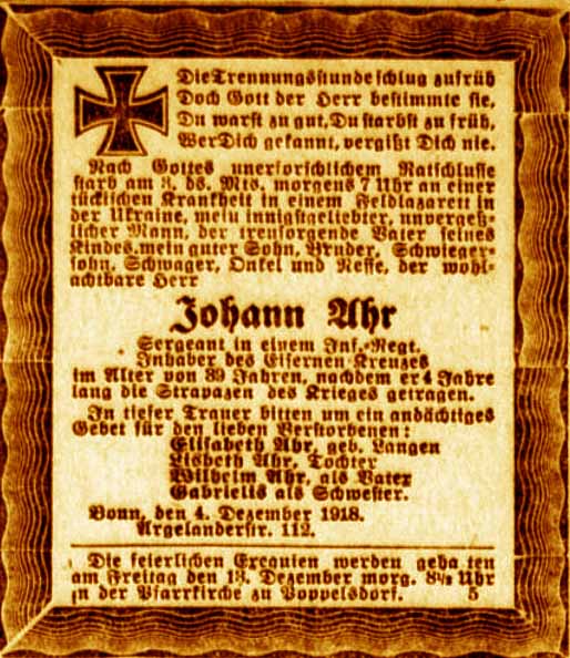 Anzeige im General-Anzeiger vom 6. Dezember 1918